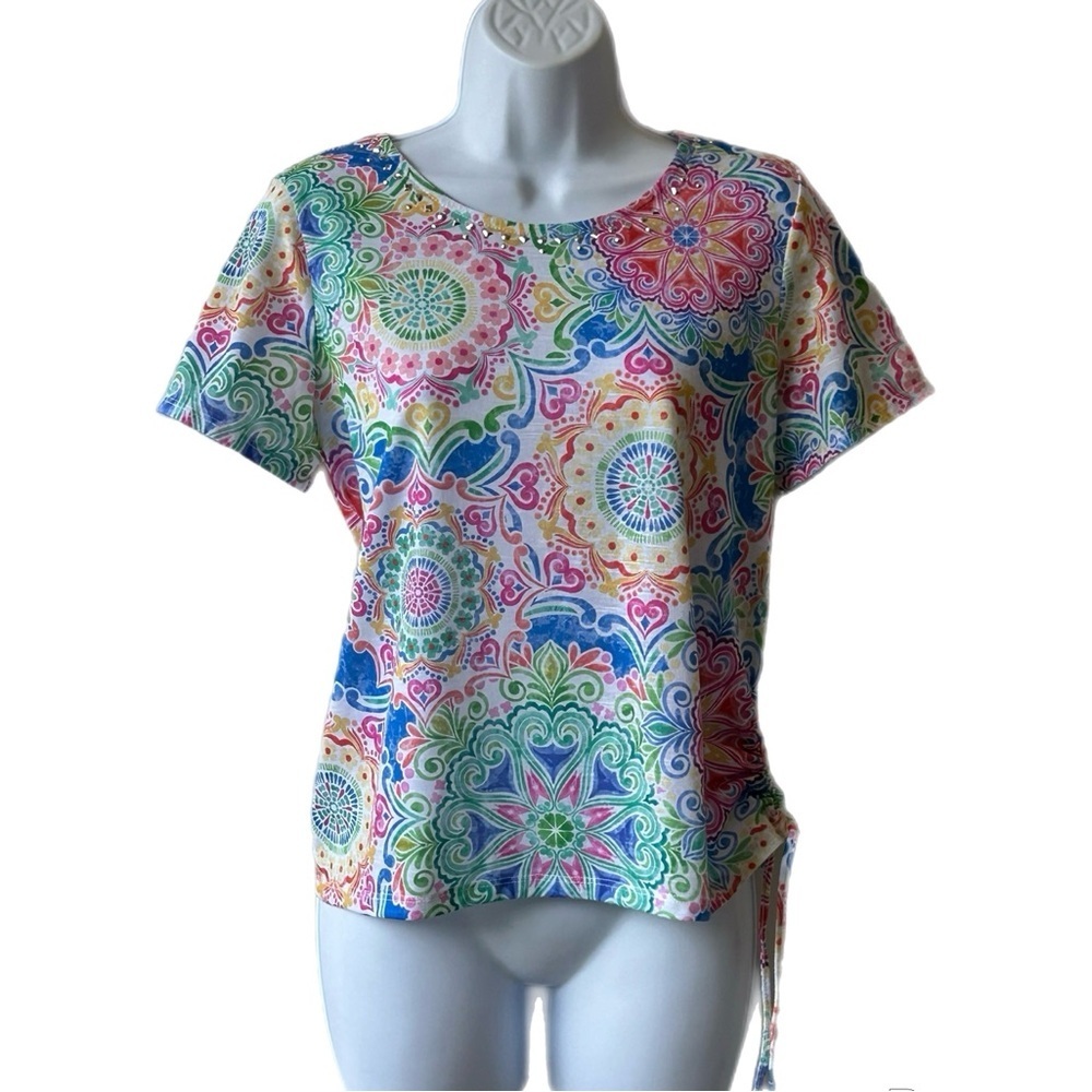 Alfred Dunner Multicolor Mandala Print Short Sleeve Top
